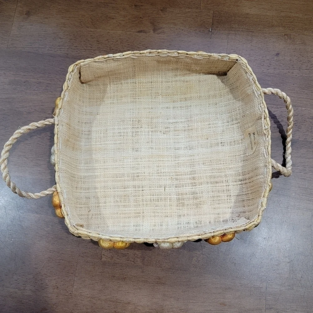Vintage Basket with flowers and Jute Handles for serving Spring Easter Brunch